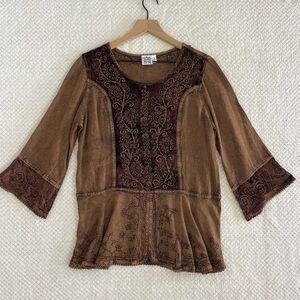 Parsley Sage Top S Boho Peasant Velvet Burnout Whimsy Grunge Fairy Renaissance